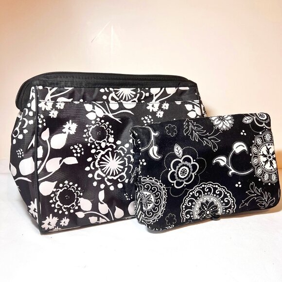 thirty-one Handbags - Thirty One-Travel Cosmetic Bag/Pouch-Black/White/Hot Pink-2 Diff. Sizes-Zip-2 pc
